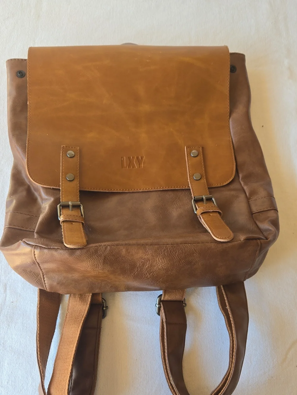 Men's Tan Leather Backpack - Classic Flap Satchel